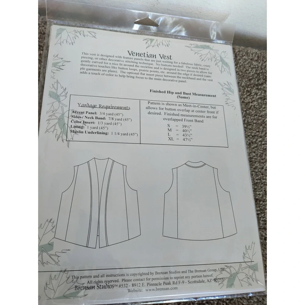 Brensan Studios Venetian Vest Sewing Pattern Beginner Friendly Curved Neckline S